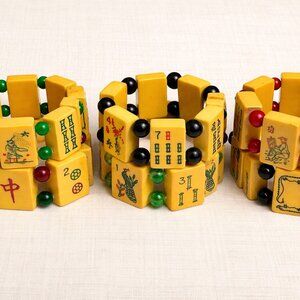 Handcrafted Vintage Bakelite Mah-Jongg Tile Stretch Bracelet